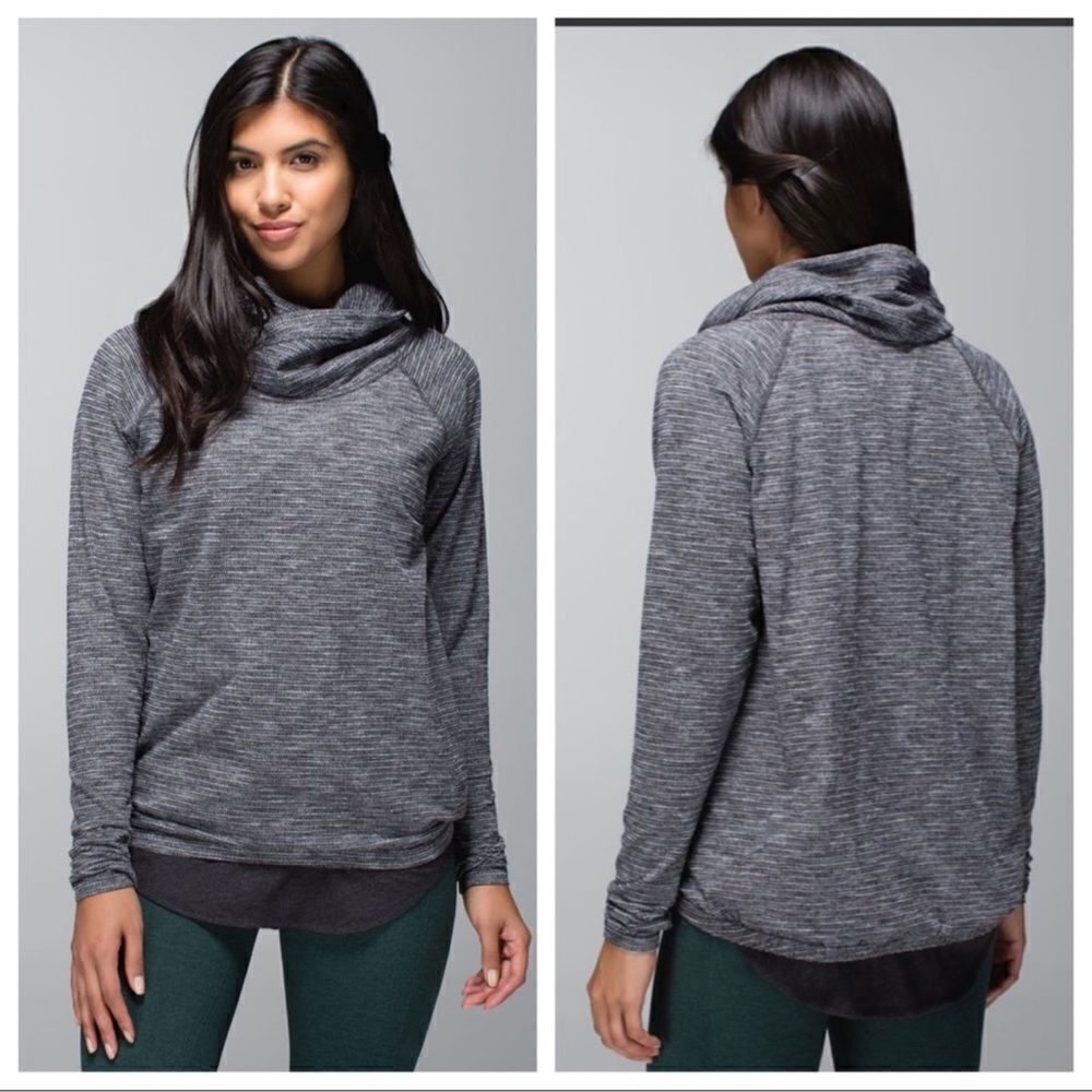 Lululemon Healthy Heart Pullover Women's Coco Pique Black Gray Cowl Neck. Size 6